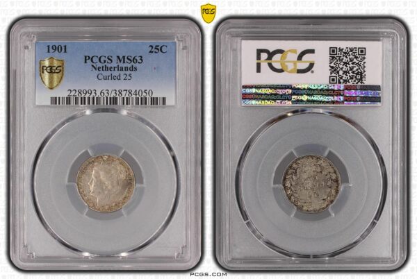 25 cent 1901 Brede Hals PCGS MS63