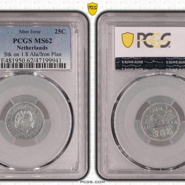 25 cent 1970 op aluminium muntplaatje ms62 pcgs