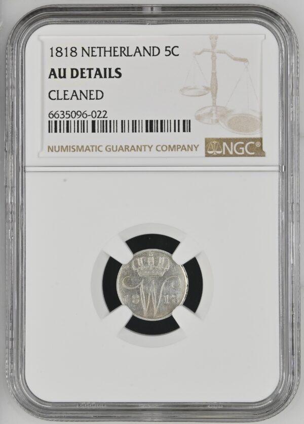 5 cent 1818 Utrecht NGC AU details gecertificeerd oplage 2500 stuks totaal