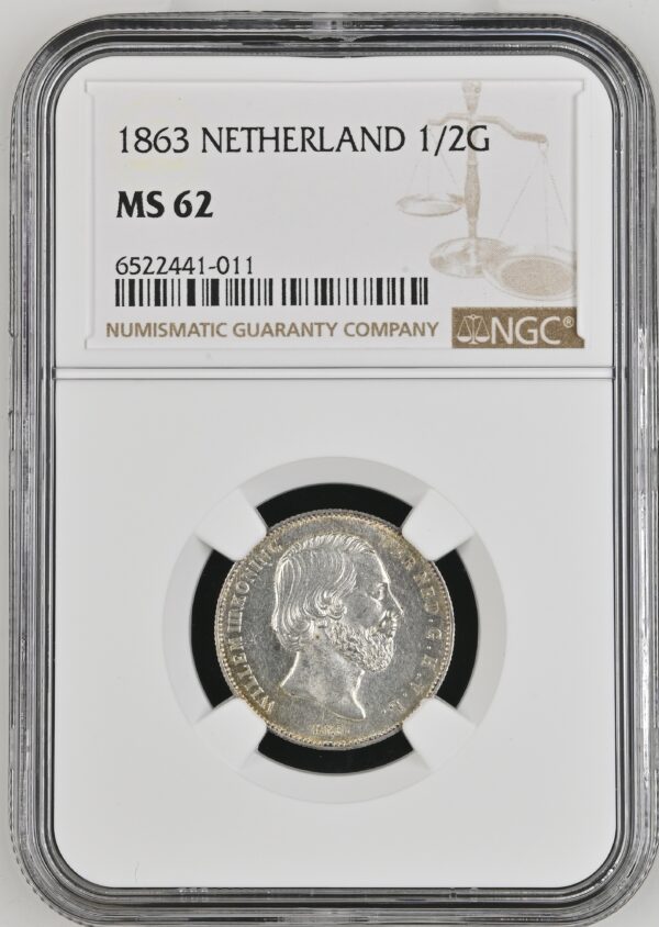 Halve gulden 1863 MS62 Willem III NGC