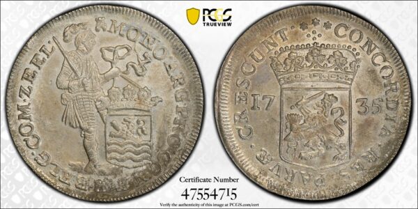 Zeeland Zilveren Dukaat 1735 Midderlburg hoard PCGS AU details