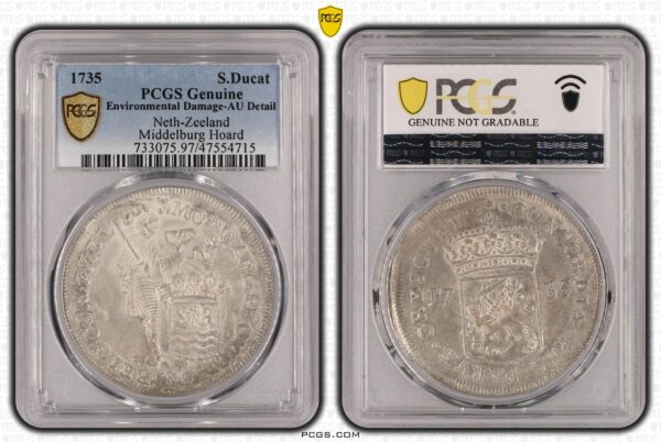 Zeeland Zilveren Dukaat 1735 Midderlburg hoard PCGS AU details