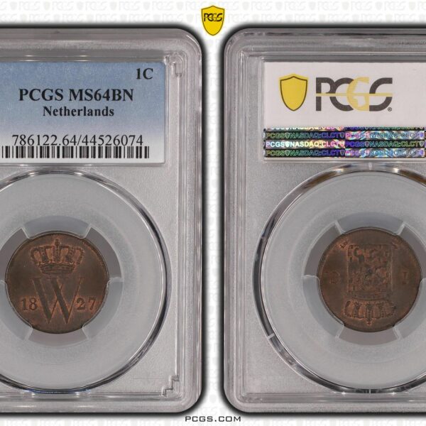 1 Cent 1827 Utrecht MS64 BN PCGS