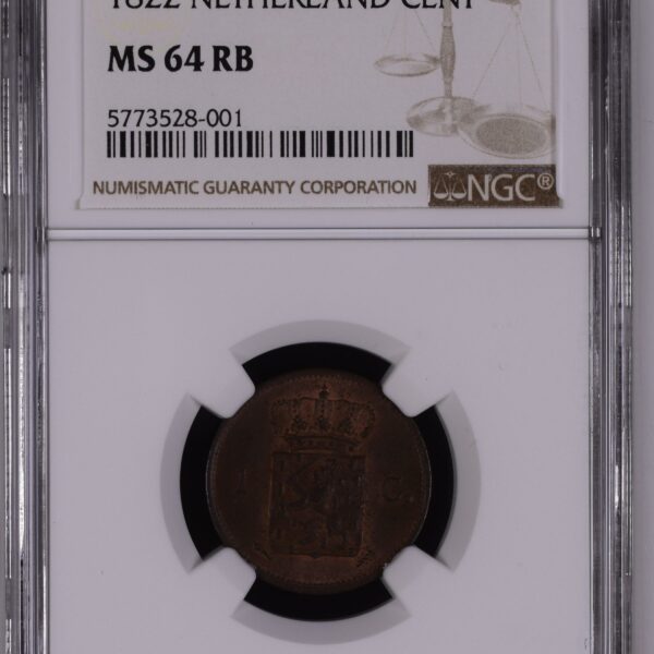 1 cent 1822 Utrecht MS64 RB NGC