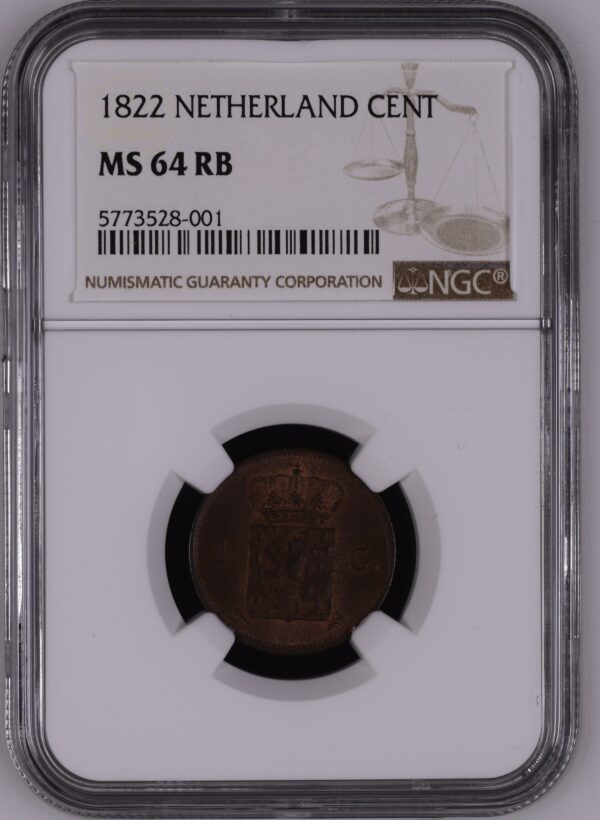 1 cent 1822 Utrecht MS64 RB NGC