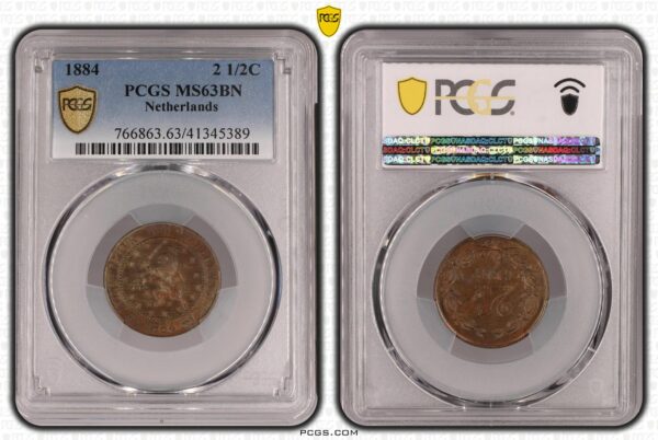 2 1/2 cent 1884 MS64 BN PCGS