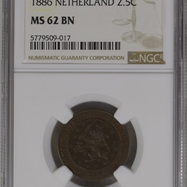2 1/2 cent 1886 MS62 BN NGC