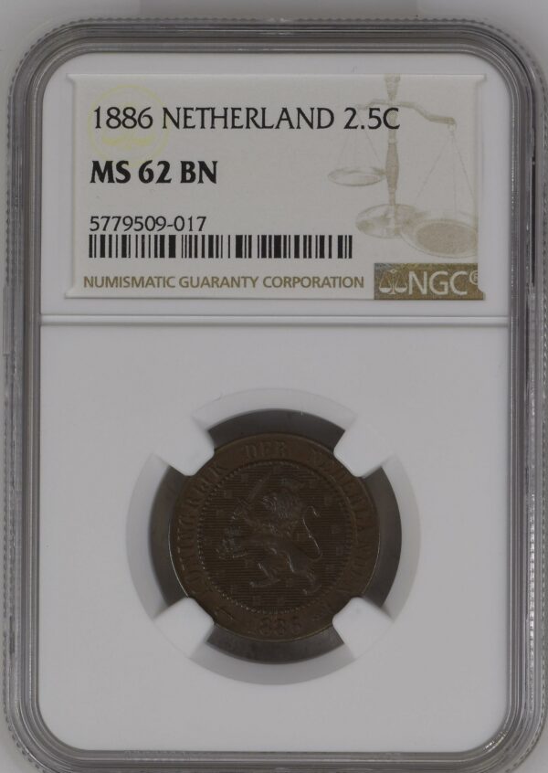 2 1/2 cent 1886 MS62 BN NGC