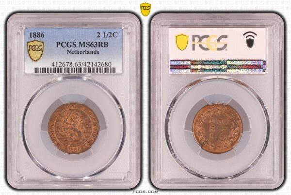 2 1/2 cent 1886 MS63 RB PCGS