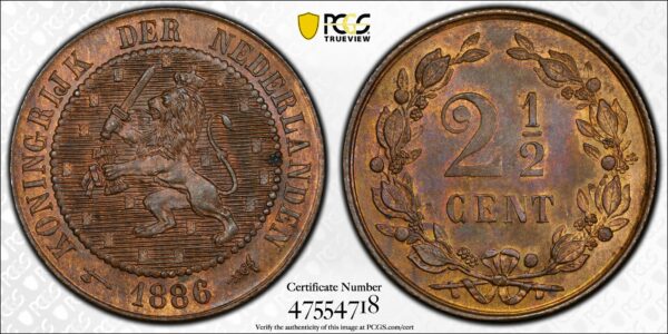 2 1/2 Cent 1886 MS64 RB PCGS