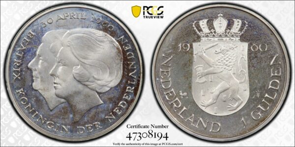 1980 Zilverset 1 gulden inhuldiging SP67 PCGS