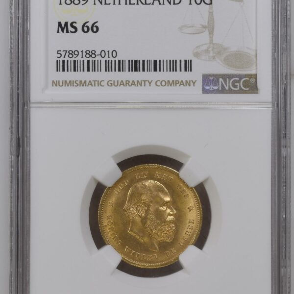 Gouden Willem III 10 gulden 1889 MS66 NGC