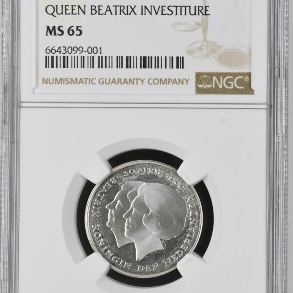 zilveren gulden 1980 Inhuldiging NGC MS65 Proof Dubbele Kop