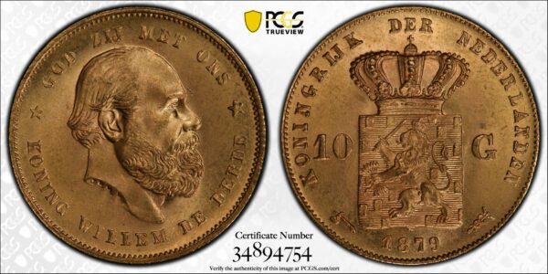 10 gulden 1879 ms66 PCGS gecertificeerd
