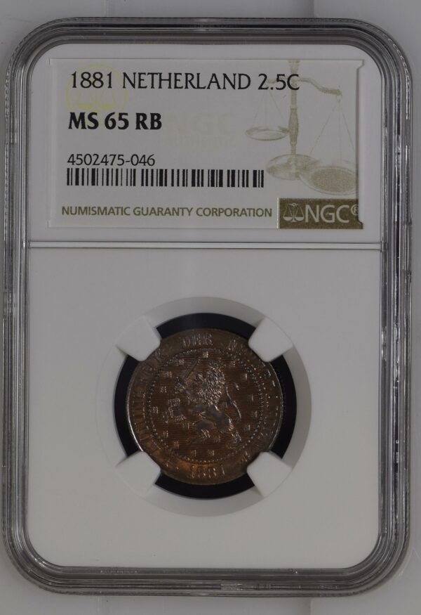 2 1/2 cent 1881 MS65 RB NGC Top pop