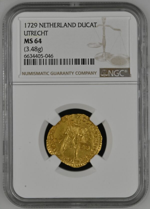 Gouden Dukaat 1729 MS64 NGC VOC Shipwreck Vliegenthart