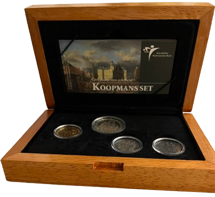 Koopmansset met gouden dukaat 1928 Wilhelmina