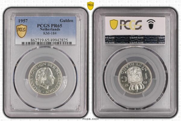 zilveren 1 gulden 1957 Proof Pr65 PCGS