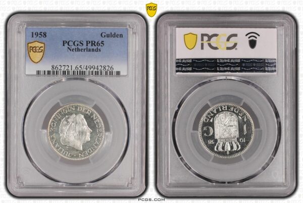 zilveren 1 gulden 1958 Proof Pr65 PCGS