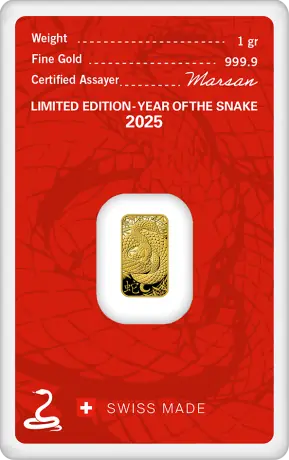 1 gram Argor Heraeus Year of the Snake goudbaar