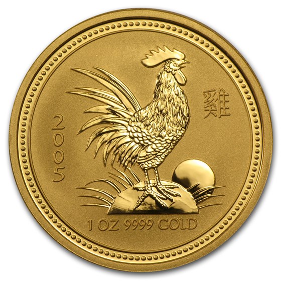 Gouden Lunar 1 0.5 oz 2005 rooster voorkant