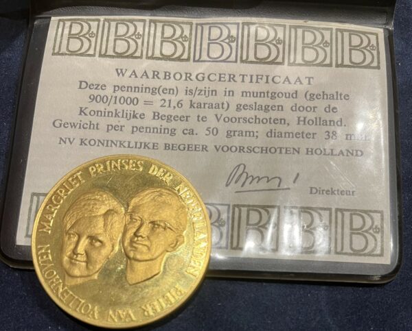 Gouden Begeer penning 1965 Verloving Prinses Margriet en Pieter van Vollenhoven