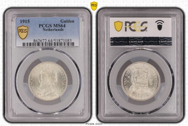 Koningin Wilhelmina 1 gulden 1915 MS64 PCGS gecertificeerd (Top pop 1/0)