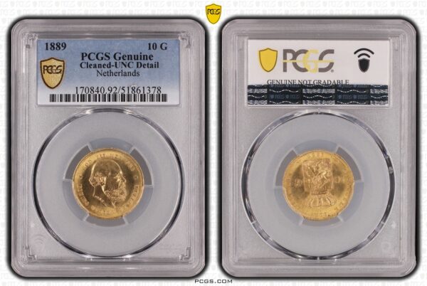 Gouden Willem III 10 gulden 1889 UNC Detail PCGS